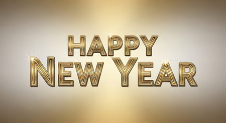 Happy New Year gold text on blurred background. 3D Renderingの素材