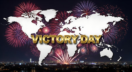 World Day concept with world map and fireworks over cityscape at nightの素材
