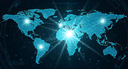 Abstract digital world map. Futuristic technology style. Vector illustration.の素材