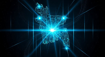 Circuit board map of China on blue background. Technology concept. 3D Renderingの素材