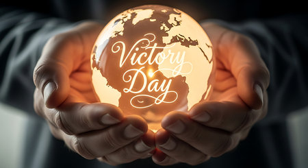 Hands holding a glowing globe with the words Happy Valentines Dayの素材