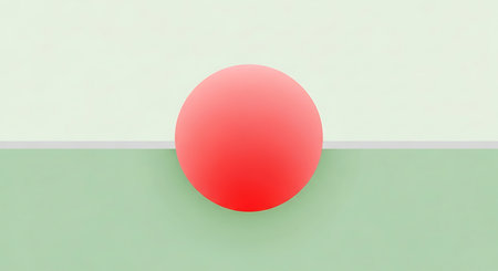 3d rendering of a red ball on a green and blue backgroundの素材