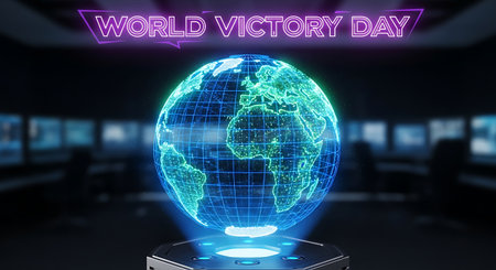 World globe hologram with text World Vocation Day on the screenの素材