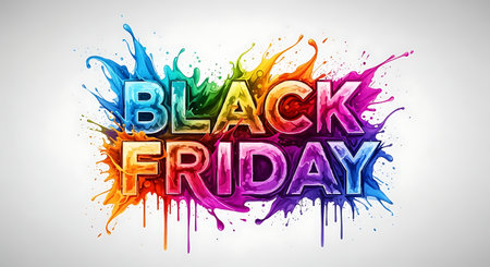 Vector illustration of black friday sale background with colorful splash and letteringの素材