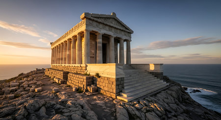 Panoramic view of the Temple of Hephaestus at sunsetの素材