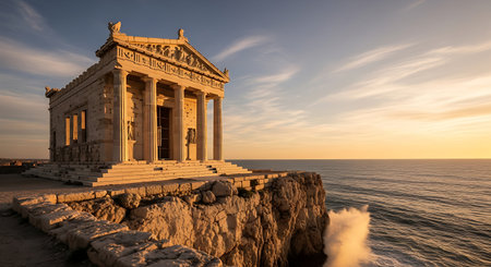 Temple of Hephaestus at sunset in Athens, Greeceの素材