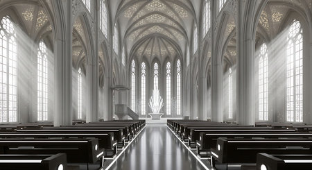 Interior of a church. 3d rendering. Computer digital drawing.の素材