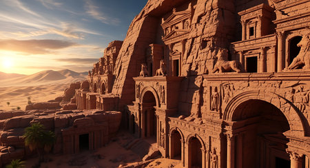 3D CG rendering of ancient ruins in the desert. 3D illustration.の素材