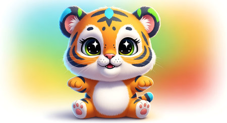 Cute cartoon tiger with colorful background. Vector illustration for children.の素材