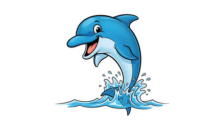 Cartoon dolphin jumping out of water. Vector illustration isolated on white background.の素材