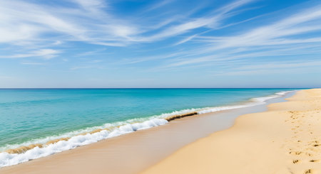 Panoramic view of beautiful sandy beach and sea on a sunny dayの素材