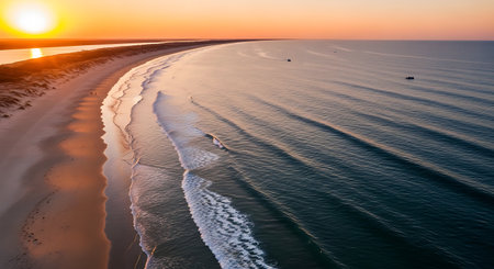 Aerial view of the beach at sunset. Beautiful natural landscape.の素材