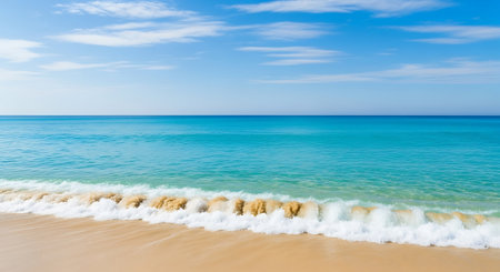 Beautiful beach and tropical sea landscape with blue sky and white cloudの素材