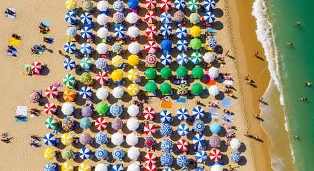 Aerial view of people on the beach. People on the beach. Top view.の素材