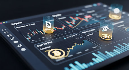3D rendering of stock market financial indicator on virtual screen. Investment and trading concept.の素材