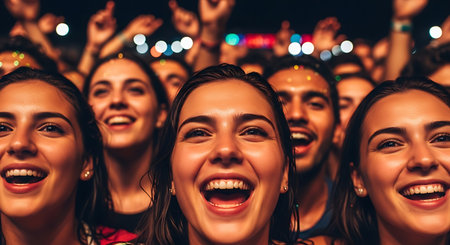 Group of happy young people dancing at a music festival and having funの素材
