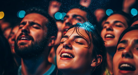 Group of people dancing at night club. Music festival and celebration concept.の素材