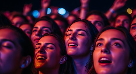 Crowd of people at a live concert. Group of young people at a music festival.の素材