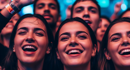 Group of young people having fun at a music festival. Selective focus.の素材