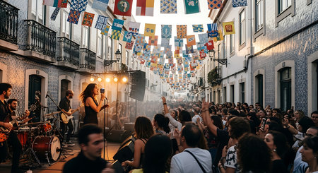 Concert of the group of musicians on the streets of Barcelonaの素材