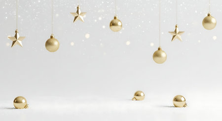 Golden christmas balls on white background. 3d render. Christmas and New Year concept.の素材