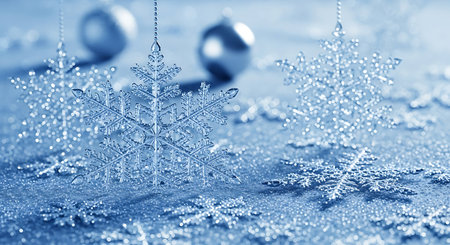 Christmas background with snowflakes and balls on a blue background.の素材