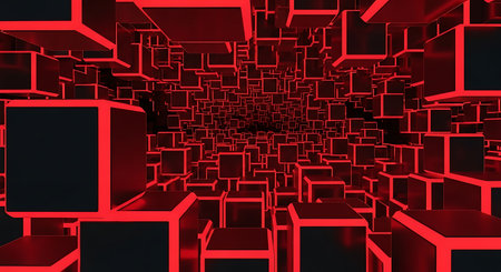 Abstract 3d rendering of chaotic geometric shapes. Futuristic background design.の素材