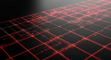 abstract red grid on black background, computer generated abstract background, 3d renderの素材