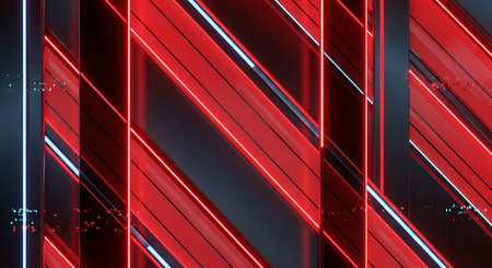 Abstract red and blue stripes on a black background. 3d renderingの素材