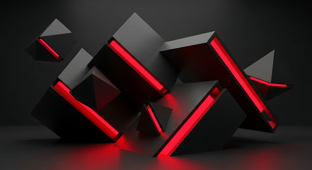 Abstract background with black and red neon light. 3D rendering.の素材