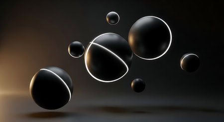 Abstract black spheres on a dark background. 3d rendering, 3d illustration.の素材