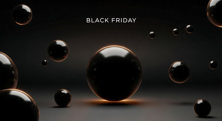 Black Friday sale background with 3d realistic spheres. Vector illustration.の素材