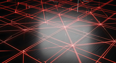 Abstract 3d rendering of low poly wireframe surface with connecting dots and lines. Futuristic polygonal background with connecting dots and lines.の素材