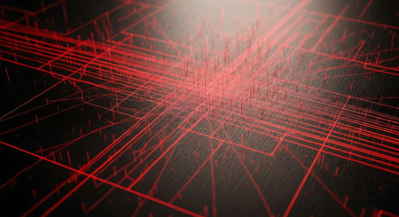 Abstract red lines on a dark background. 3d rendering, 3d illustration.の素材