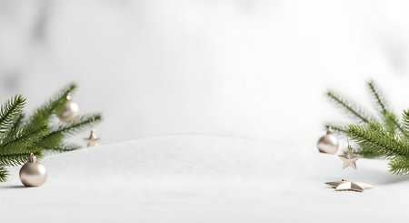 Christmas tree branches on white background with copy space. 3D rendering.の素材