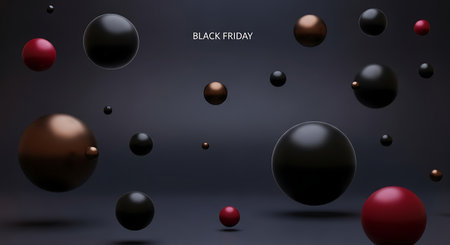Black and red spheres on dark background. 3d vector illustration.の素材