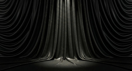 Black Curtain with spotlight. 3D Render. Abstract Background.の素材