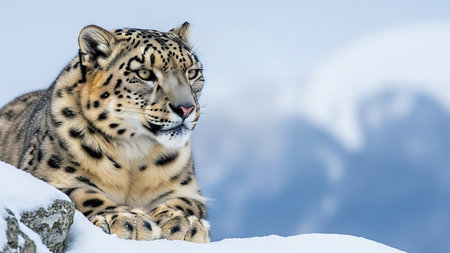 Snow leopard (Panthera pardus) on snowの素材