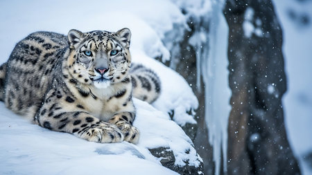 Snow Leopard (Panthera uncia) in the snowの素材