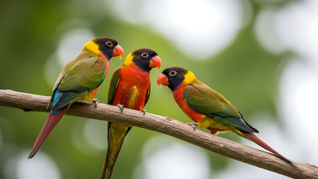 Colorful parrots on the branch in the forest of Thailand.の素材