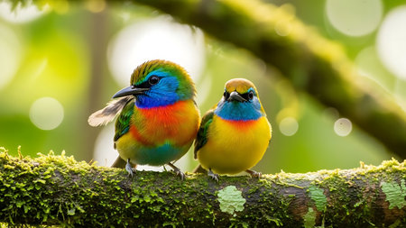 Colorful couple of Bee-eater birds in nature, Thailand.の素材