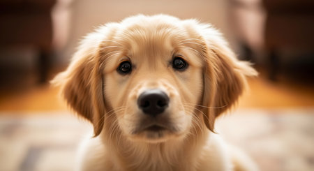 Portrait of a cute golden retriever dog looking at the cameraの素材