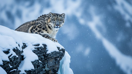 Snow leopard (Panthera uncia) in winterの素材