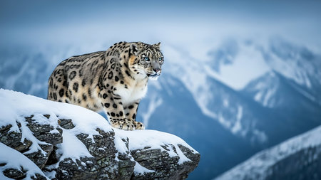 Snow leopard (Panthera uncia) in the snowの素材