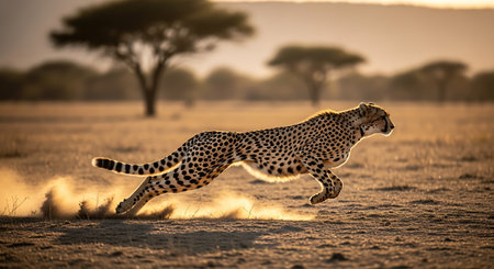 Cheetah running in the savannah - Acinonyx jubatusの素材