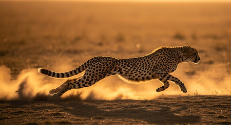 Cheetah running in the sunset, Masai Mara National Park, Kenyaの素材