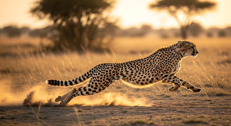 Cheetah running in the morning light, Serengeti National Park, Tanzaniaの素材