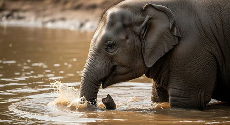 Asian elephant drinking water in Chobe National Park, Botswana, Africaの素材