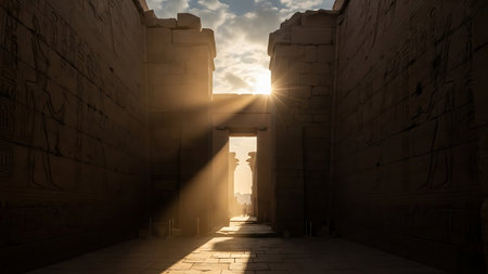 Sunset at the entrance of the Temple of Debod in Egyptの素材