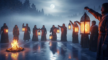 Mystical scene with 3d rendering of a nativity sceneの素材